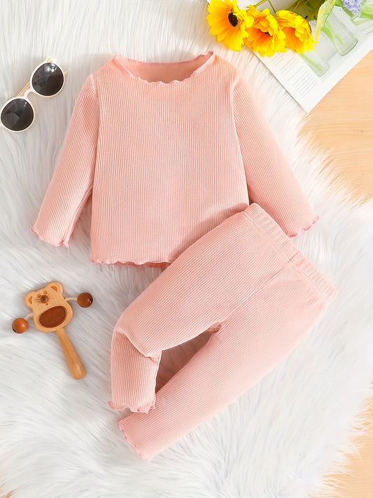 Toddler Baby Girls Simple Long Sleeve Top & Pants Set For Spring And Autumn