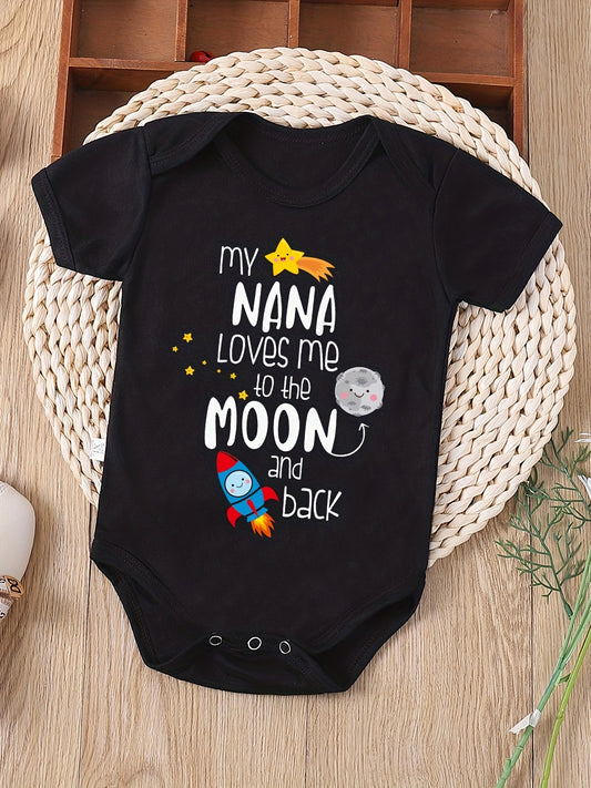 Baby Girls And Boys Cute "My Nana Loves Me To The Moon And Back" Short Sleeve Onesie Clothes For Summer