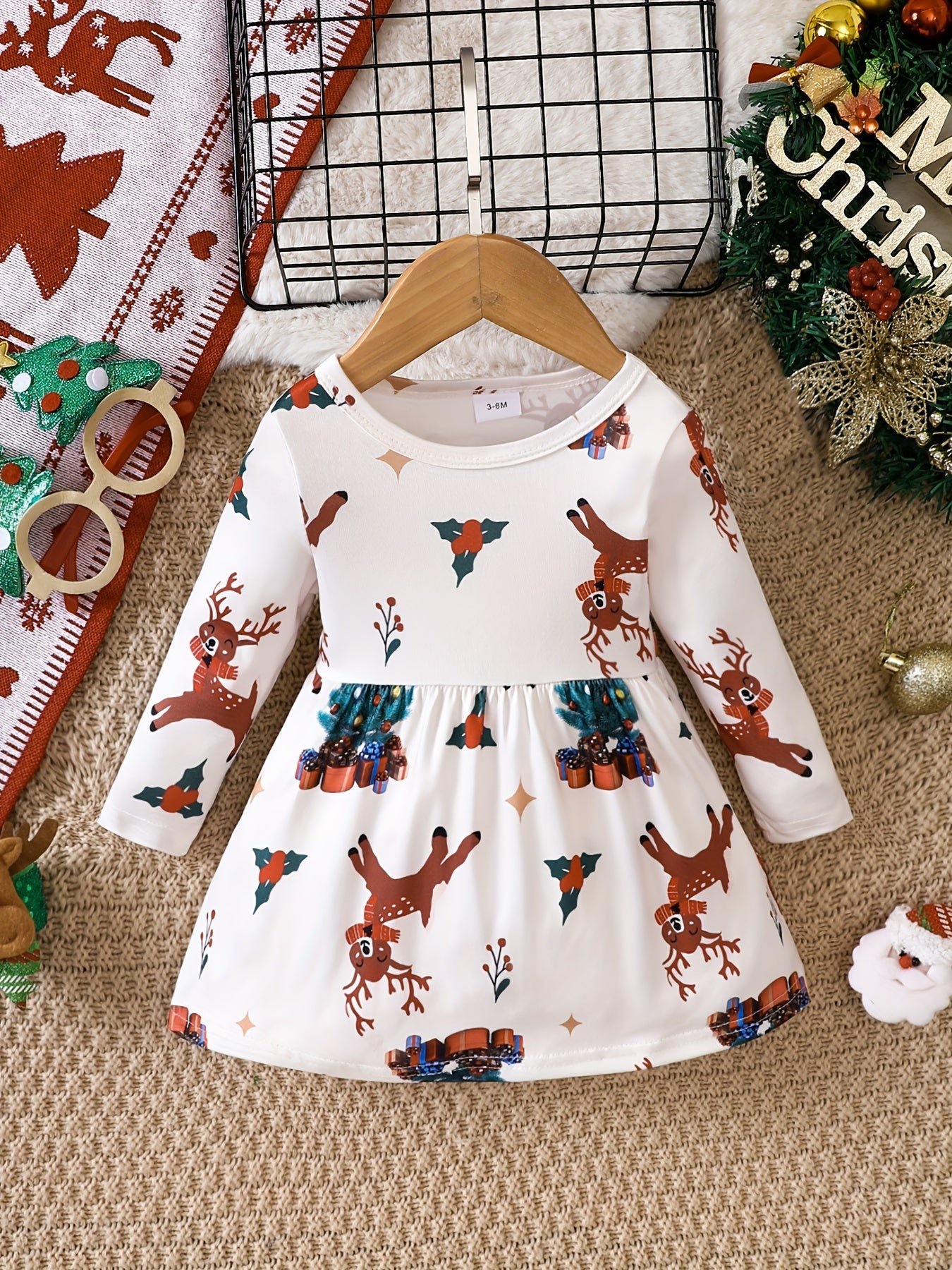 Popular Christmas Printed Cute Dress For Baby Girls In Europe And America