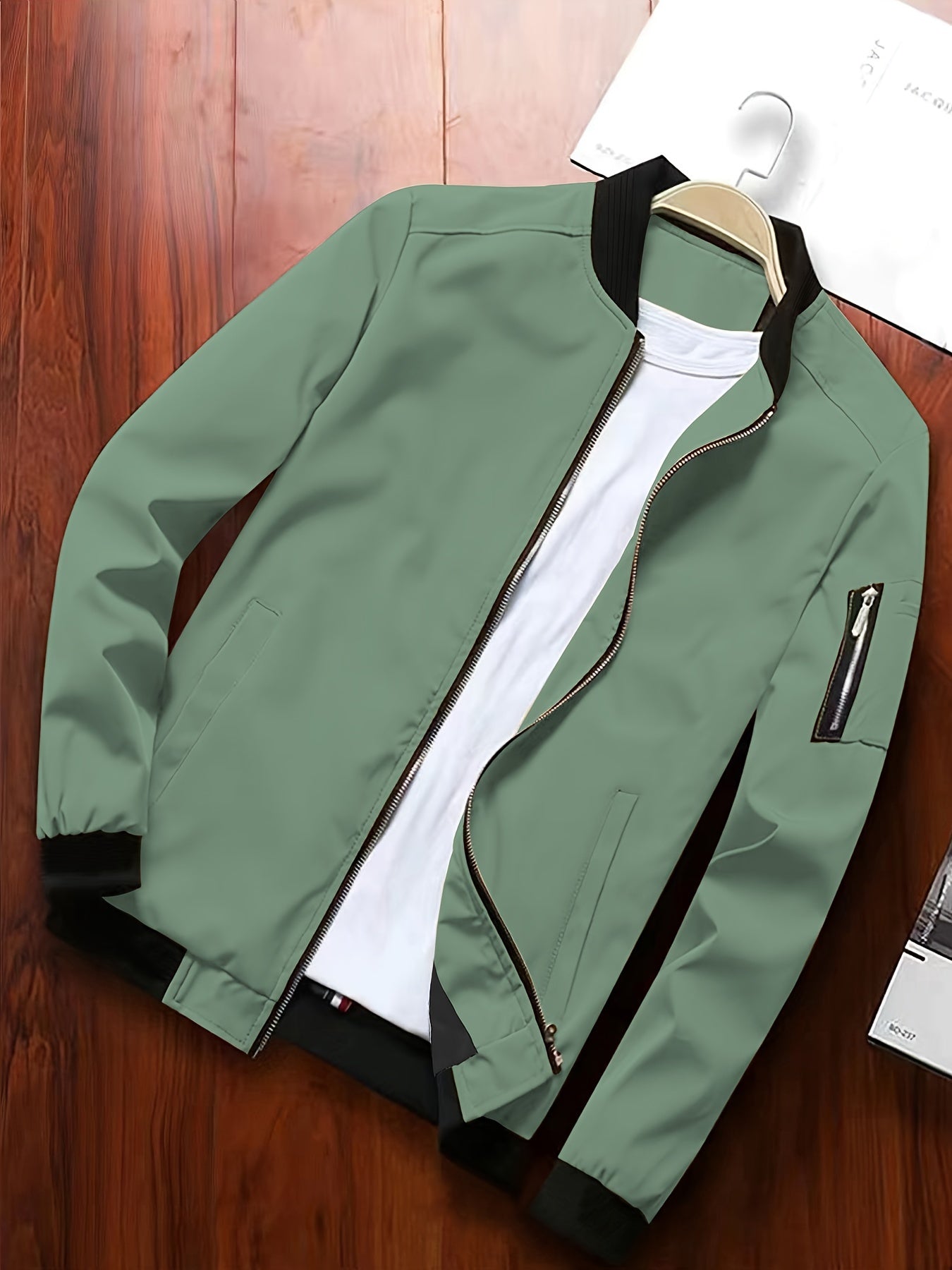 Stand Collar Jacket Men's Casual Baseball Jacket Coat Regular Fit College Hipster Windbreaker For Spring Autumn