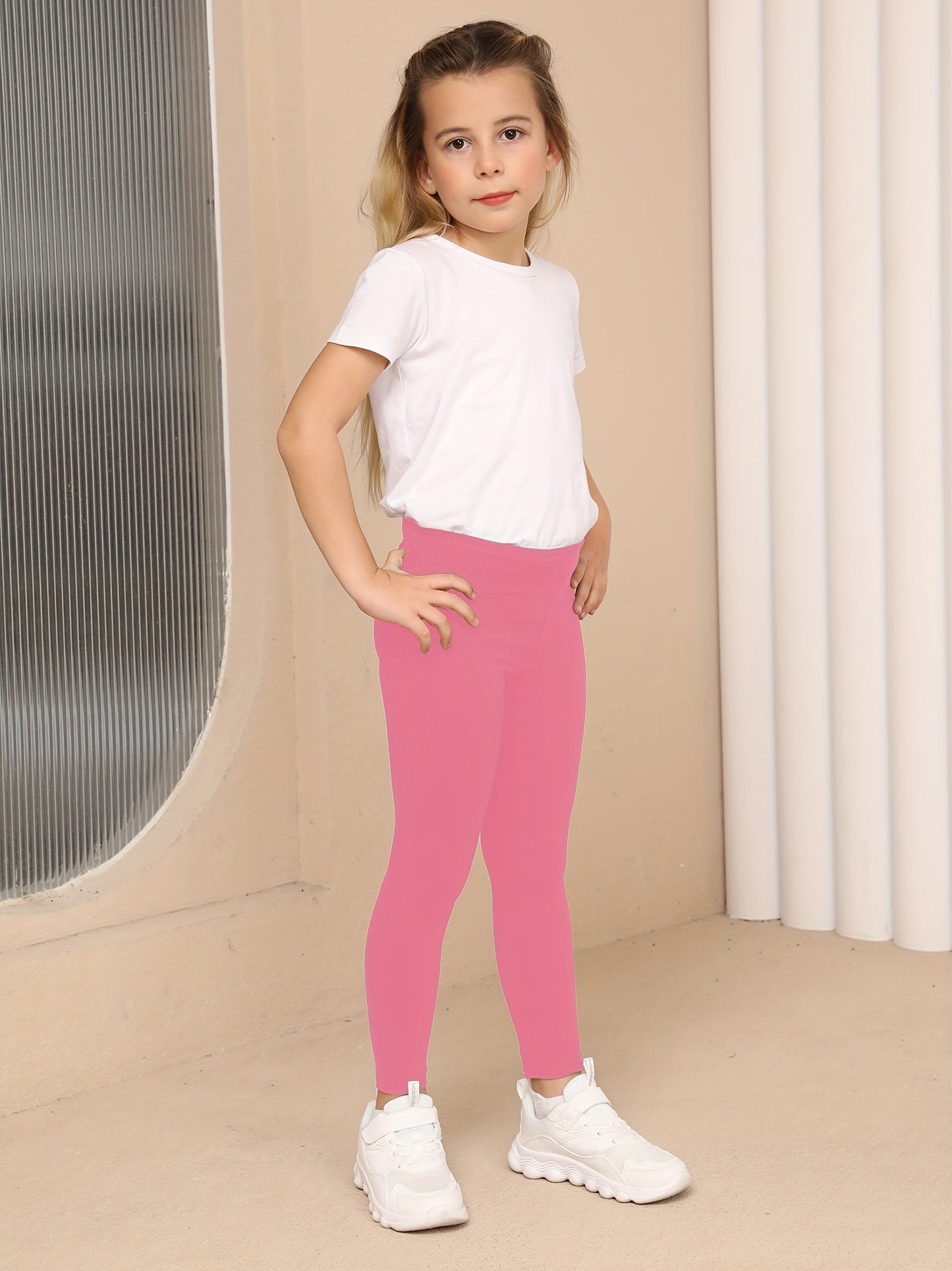 Girls High Stretch Soft Leggings Plain Color Pure Black Elastic Waist Pants, Kids Clothes, Children Clothing