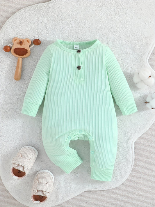 Newborn Baby Boys Girls Ribbed Romper - Infant Cotton Comfy Long Sleeve Bodysuit