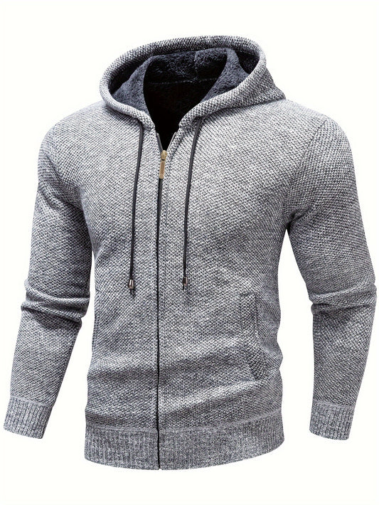 Solid Sherpa Lined Men's Hooded Jacket Casual Long Sleeve Hoodies With Zipper Gym Sports Hooded Coat For Winter Fall