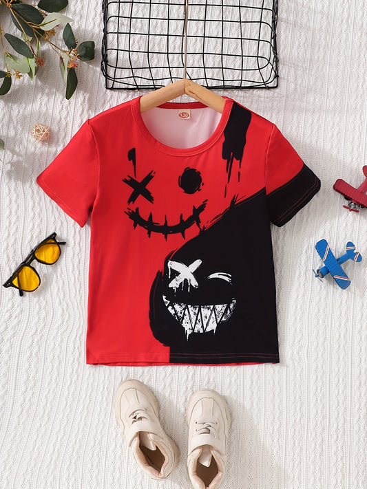 Boys Color Block Stitching Street Style Short Sleeve T-shirt