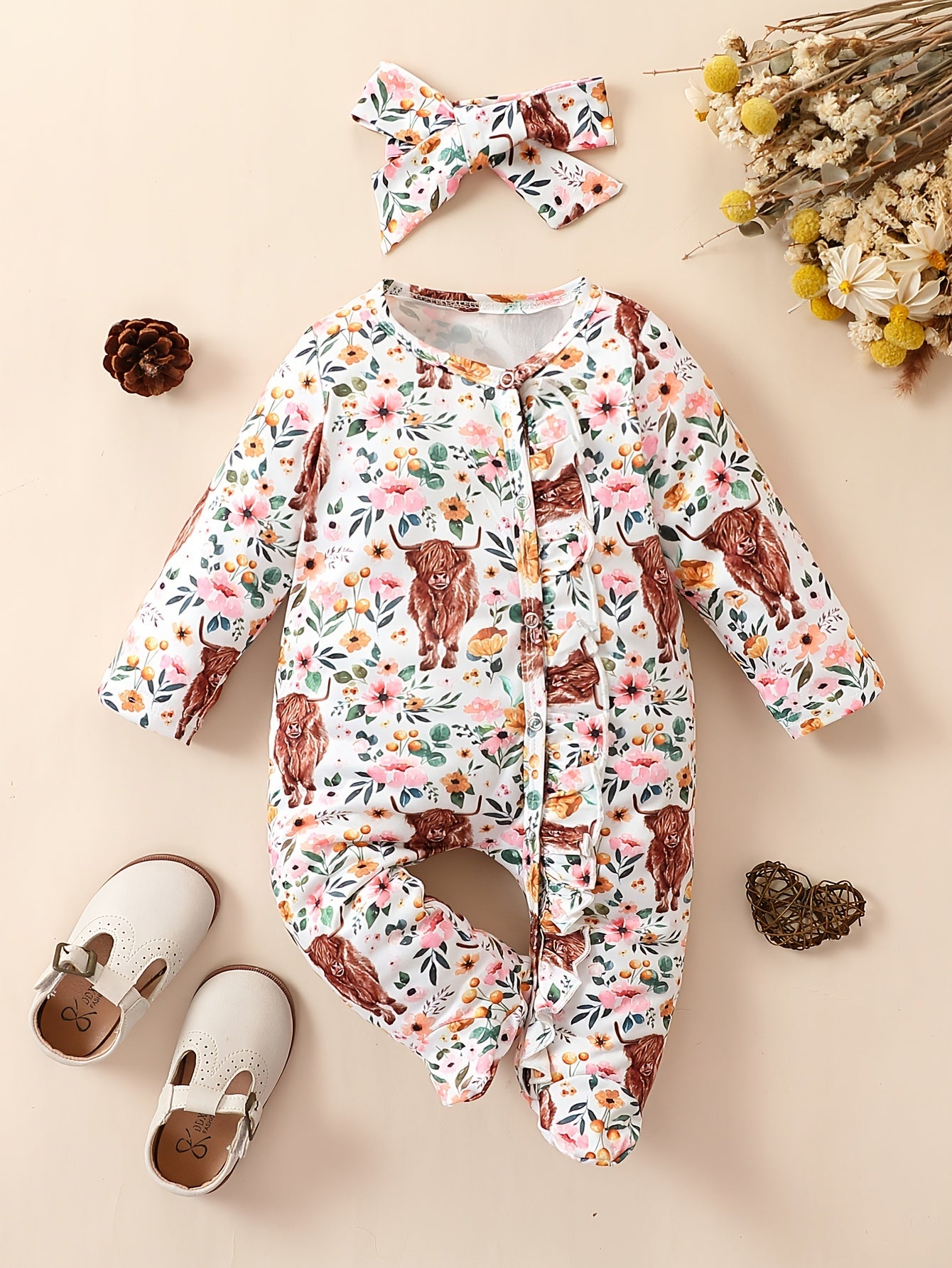 Infant Girl Cute Floral Romper & Jumpsuit - Long Sleeve Onesie Baby Clothes