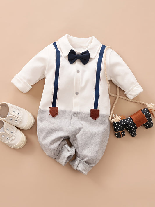 Cotton Bow Tie Gentleman Boy Classic Long Sleeve Spring And Autumn Baby Bodysuit