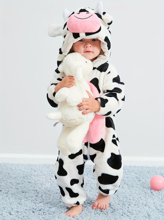 Super Cute Cow Shape Furry Baby Boys Girls Jumpsuit! - Thick Kids Thermal Clothes - Cosplay Halloween Costumes