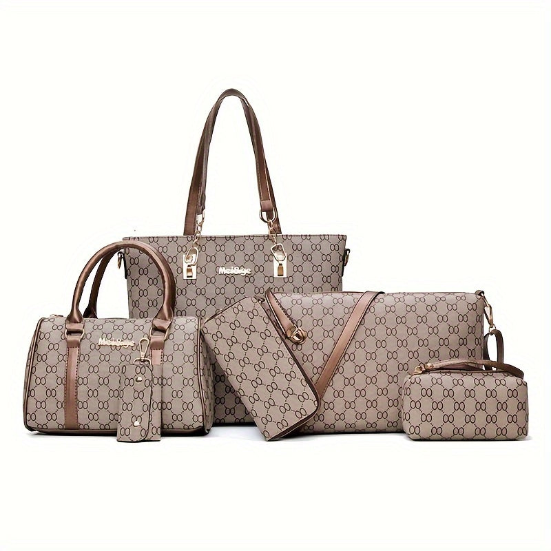 6pcs/set Fashion Large Capacity Tote Bag, Trendy Shoulder Bag, Women's Casual Handbag, Crossbody Bag & Clutch Purse