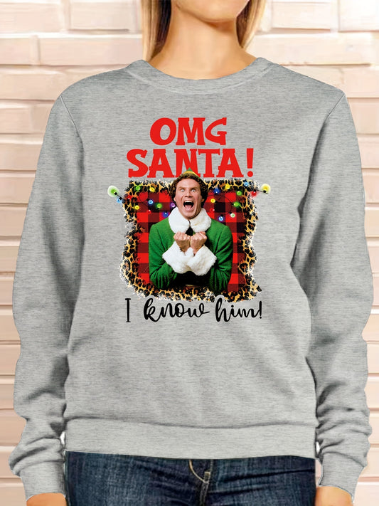 Christmas Print Sweatshirt, Casual Long Sleeve Crew Neck Sweatshirt, Women's Clothing