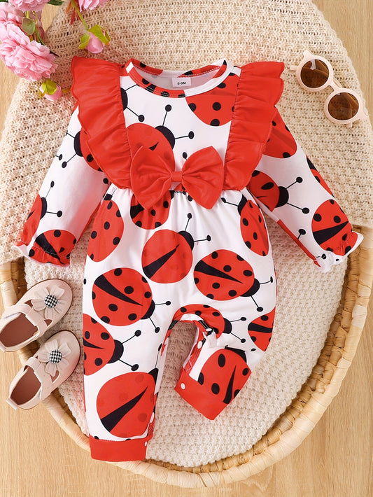 Baby Girl Long Sleeve Bodysuit Cute Ruffle Tunic Flower Deer Print Cute Onesie Christmas Daily Clothes For Spring Autumn