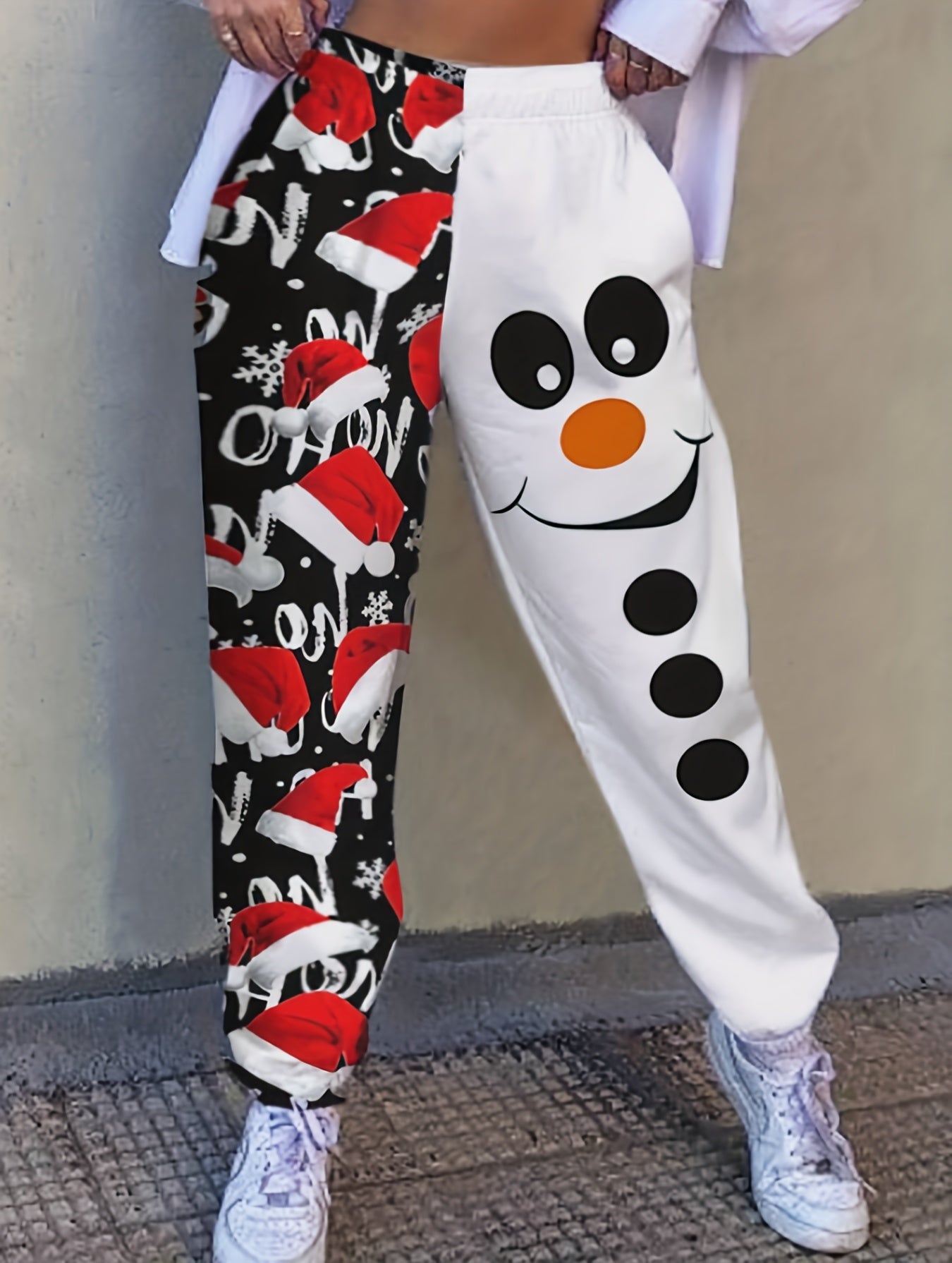 Christmas Graphic Print Pants, Casual Elastic Waist Jogger Pants, Women's Clothing