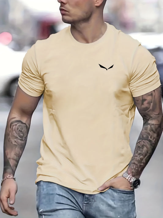 Bird Print T-shirt, Men's Casual Street Style Slightly Stretch Round Neck Tee Shirt For Summer Fall