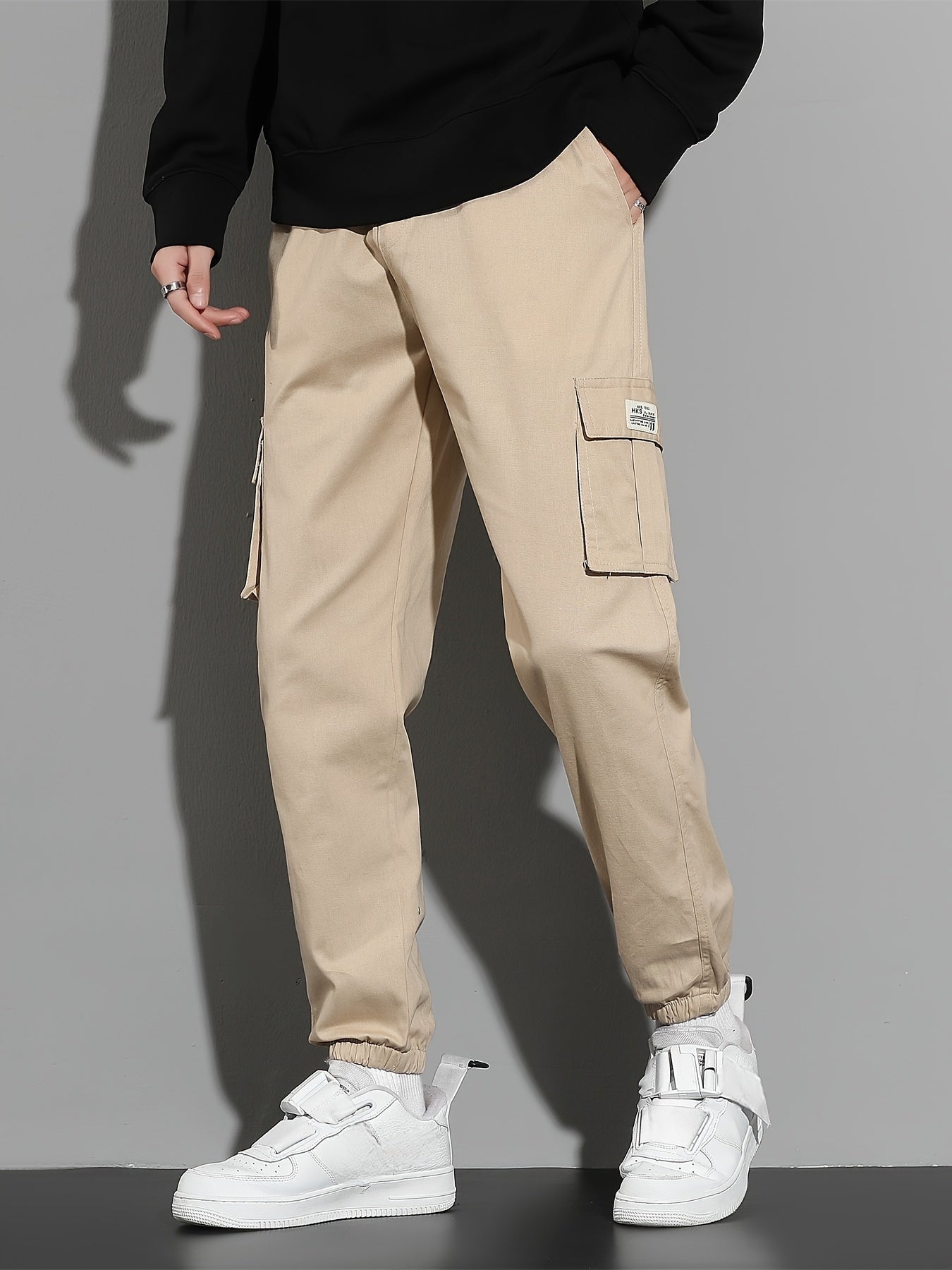 Trendy Solid Cargo Pants, Men's Multi Flap Pocket Trousers, Loose Casual Outdoor Joggers Pants, Men's Work Pants Outdoors Streetwear Hip Hop Style