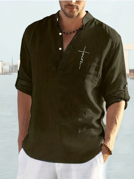 Men's Casual Faith Print T-Shirt Long Sleeves Casual V-Neck Shirts