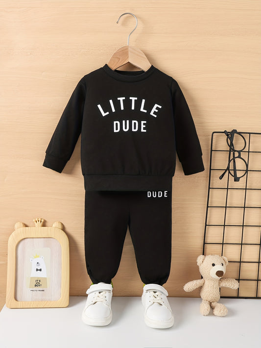 Toddler Baby Boy's KING Letter Assorted Print Long Sleeve Sweatshirt & Trousers Set, Casual Fall Winter Kid's Tracksuit