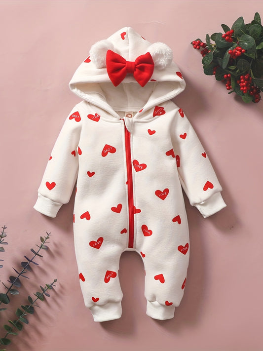 Adorable Heart-Patterned Baby Jumpsuit - Perfect for Winter Warmth!