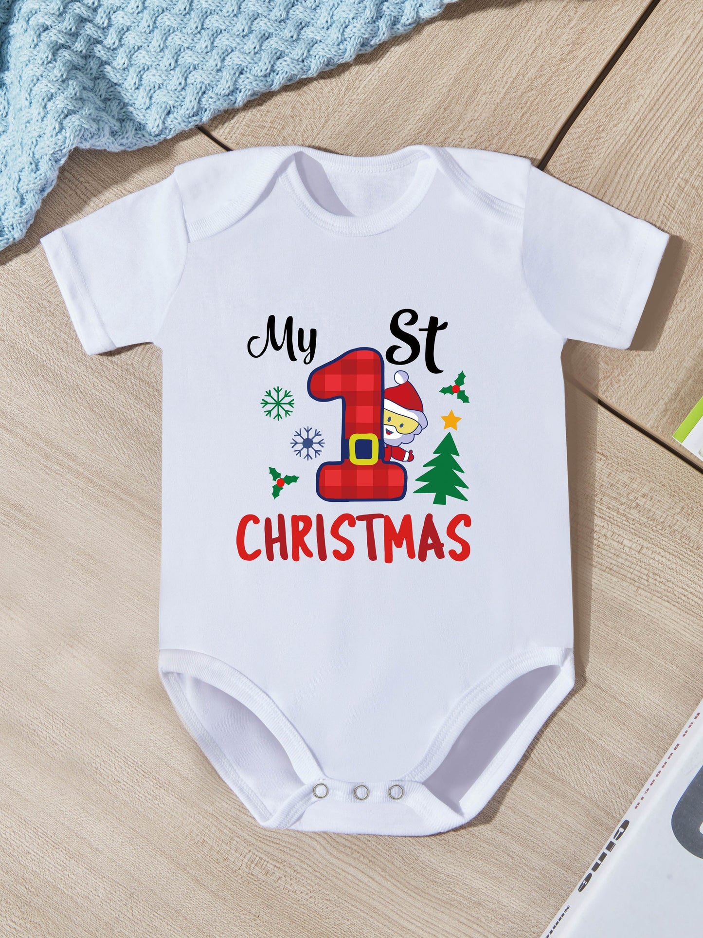 Christmas Baby Clothes Newborn Onesie For Baby Boys And Girls Cute Cartoon Letter Print Short Sleeve Romper