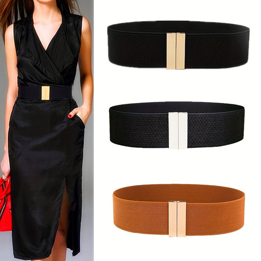 Metal Buckle Wide Belt Monochrome Stylish Stretch Waistband Women's Dress Corset Waist Decoration Girdle