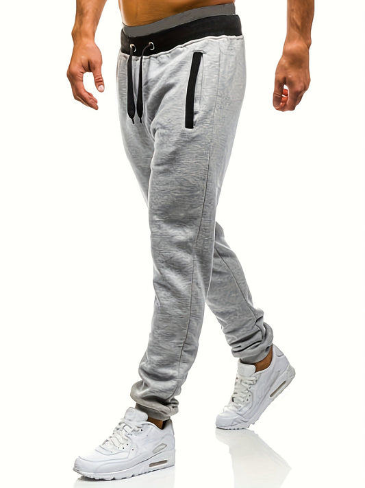 Color Contrast Waistband, Men's Plain Simple Comfy Casual Sweatpants Jogger Pants