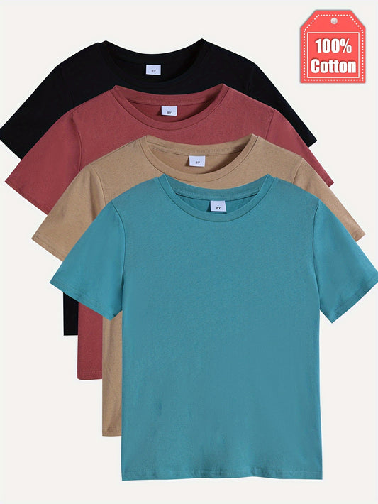4pcs Solid Thin T-Shirts For Boys - Cool, Lightweight And Comfy Summer Clothes!
