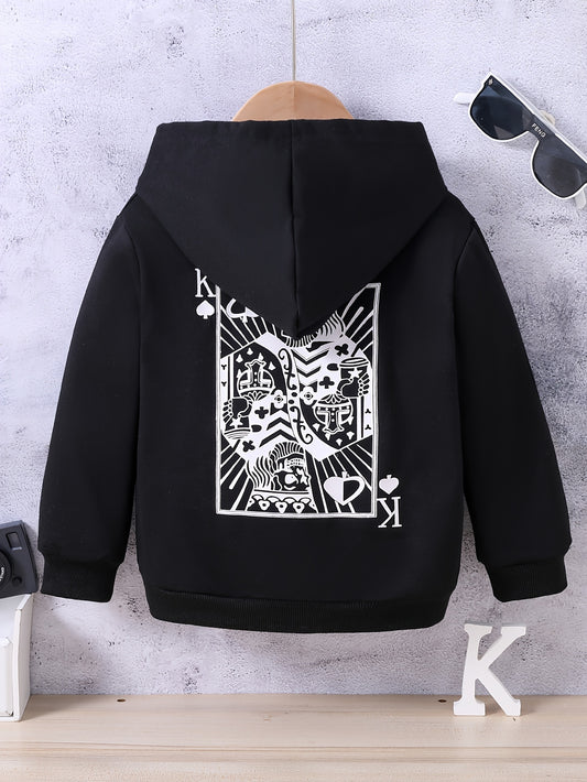 Poker Pattern Hoodie For Kids, Casual Pullover, Hooded Long Sleeve Top, Boy's Clothes For Spring Fall Winter, As Gift