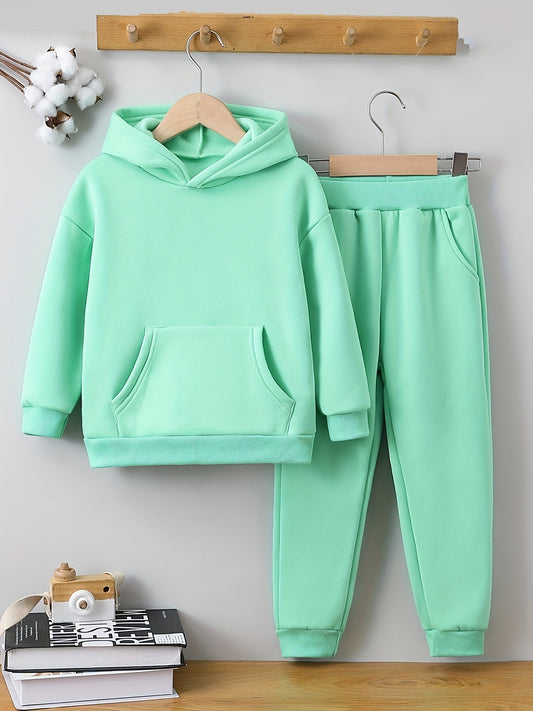 2Pcs Girls Fleece Thick Sports Hoodie And Pant Suit Casual Long Sleeve Hooded Sweatshirt Leggings Fall Outfits Sets For Autumn And Winter