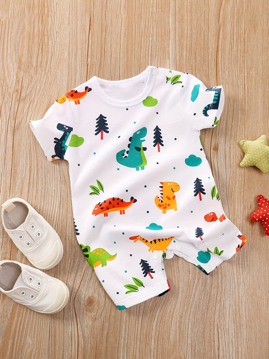 Baby Boys And Girls Cute Dinosaur Graphic Print Cotton Short Sleeve Romper Jumpsuit Clothes