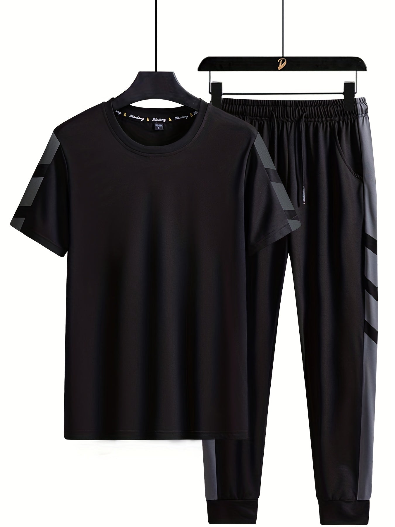 Classic Men's 2 Pieces Outfits, Short Sleeve T-Shirt And Drawstring Trousers Set