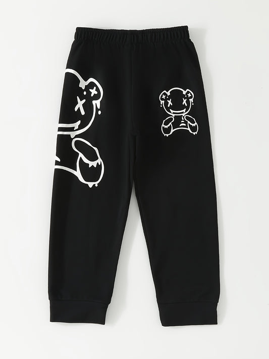 Boy's Trendy Bear Print Pants, Casual Slightly Stretch Breathable Sweatpants For Spring Fall Outdoor