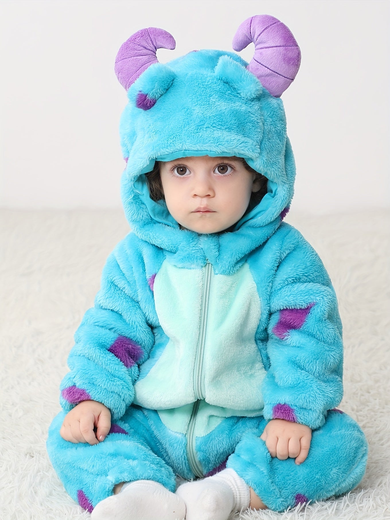 Little Monster Single Layer Cute Hooded  Bodysuit, Toddler Baby's Zip Up Party Cosplay Jumpsuit