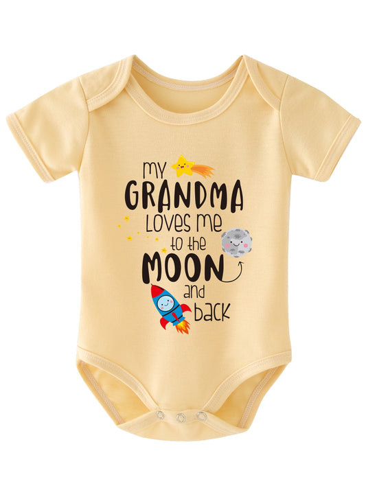 Baby Girls Cute Casual Romper With "My Grandma Loves Me To The Moon" Print For Summer Pregnancy Gift