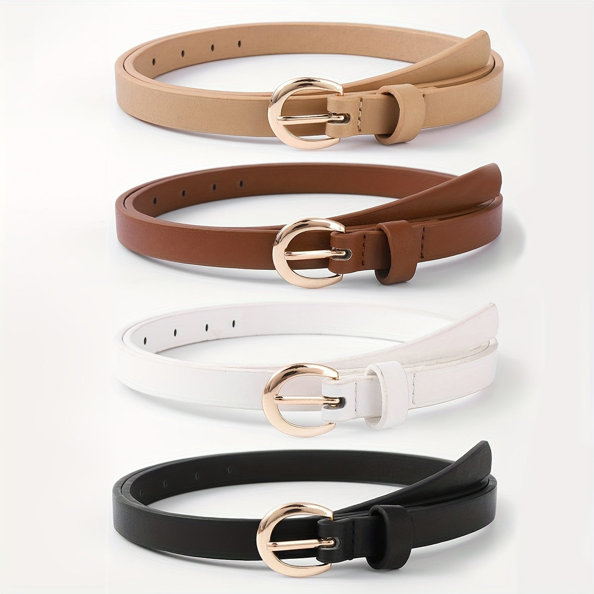 4pcs/set Oval Pin Buckle Belt Classic Solid Color PU Belt Vintage Simple Jeans Pants Belt For Women