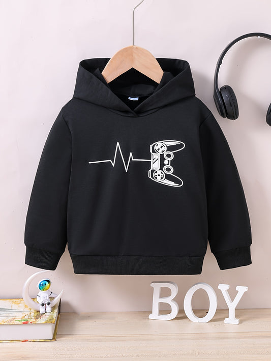 Creative Game Console Print Hoodie For Kids, Casual Pullover, Hooded Long Sleeve Top, Boy's Clothes For Spring Fall Winter, As Gift